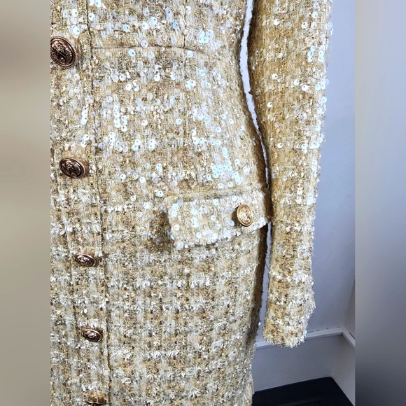 Gianni Bini Women's Cream Tweed Lissy Sequin Long Sleeve Mini Cocktail Dress, 2 - Picture 5 of 16